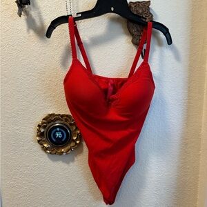 SKIMS Red Lace-Trim Bodysuit